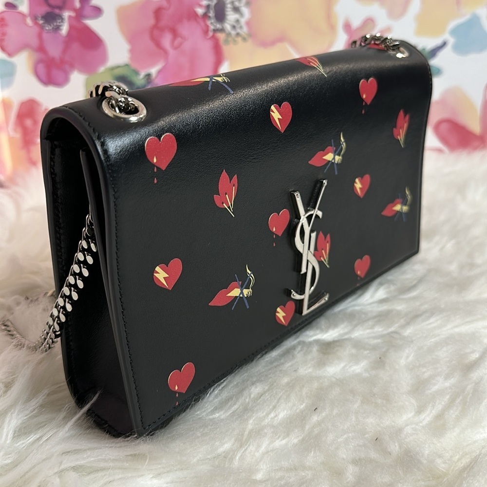 💯Authentic YSL Black Calfskin Printed Kate Medium, Black🍀 - Picture 14 of 17